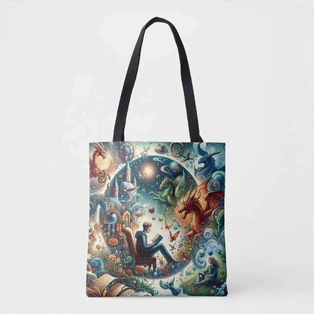 Realm of Imagination: Fantasy Books Tote Bag (Front)