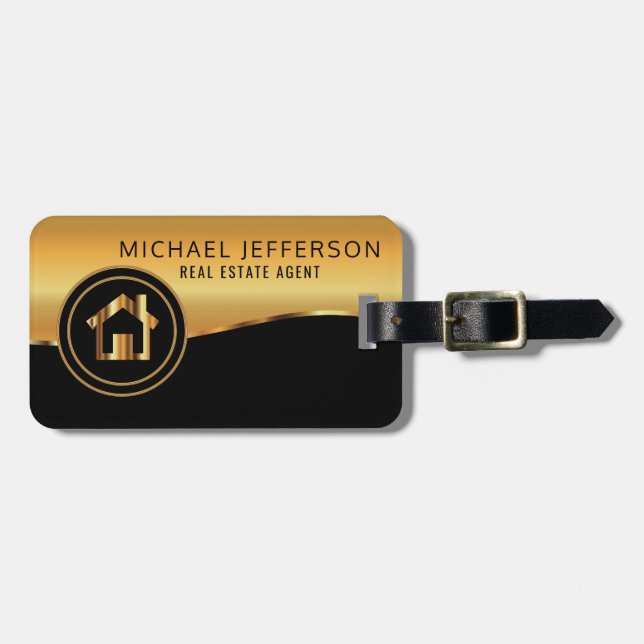 Realtor Agent - Black and Gold Luggage Tag (Front Horizontal)