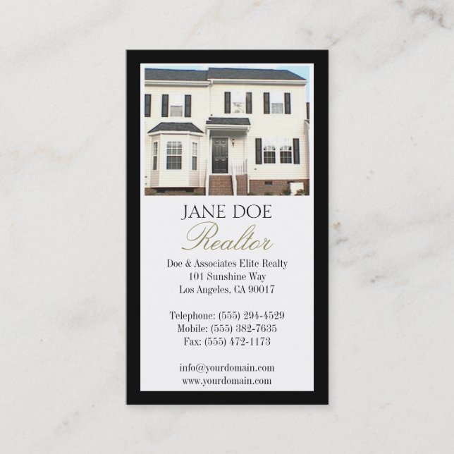 Realtor B/W Photo Gold Script Border Business Card (Front)