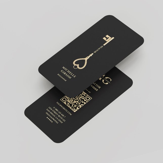 Realtor Black Gold Key Monogram Real Estate Modern Business Card (Realtor Black Gold Key Monogram Real Estate Modern Business Card
)