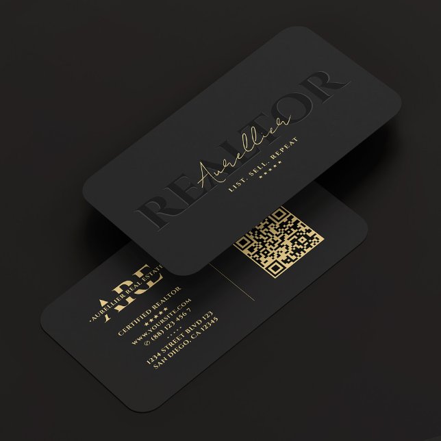 Realtor Black Real Estate Agent Monogram Modern Business Card (Realtor Black Real Estate Agent Monogram Modern Business Card
)