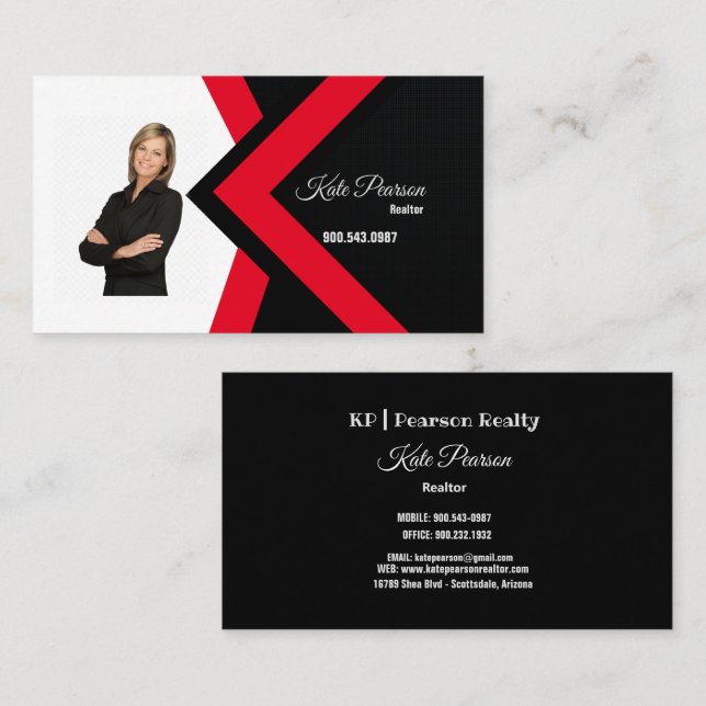 Realtor Black Red White Theme Real Estate Business Card (Front/Back)