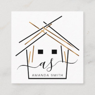 Realtor branding with house in gold square business card