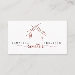 Realtor branding with house in rose gold business card