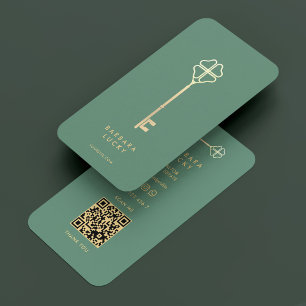 Realtor Broker Mortgage Dusty Teal Gold Key Business Card