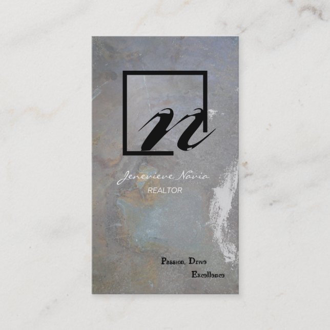 Realtor Business Card Grey Blue Rock Monogram (Front)