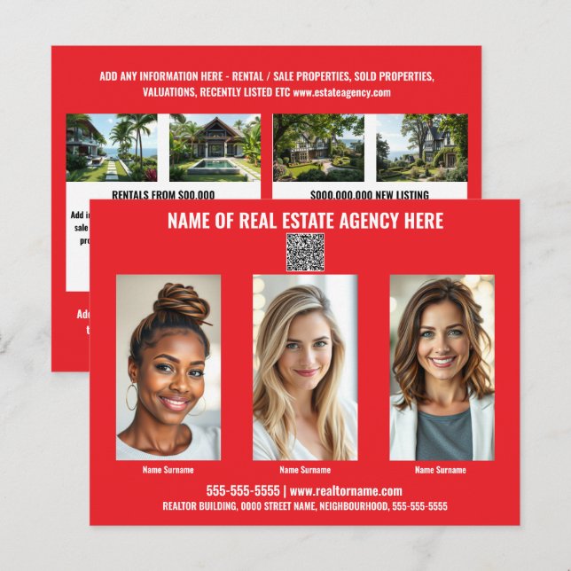 Realtor business marketing postcard red white (Front/Back)