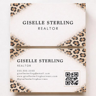 Realtor Cheetah Leopard Print QR Code Business Card