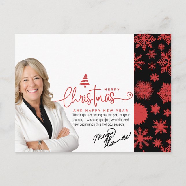Realtor Christmas Greetings, Photo & Message Holiday Postcard (Front)