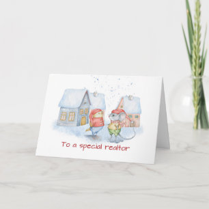 Realtor Cute Mouse and Bird Christmas Thank You Card