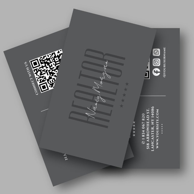 Realtor Dark Grey QR Code  Business Card (Creator Uploaded)
