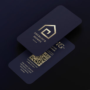 Realtor Dark Navy Blue Gold House Modern Realty Business Card