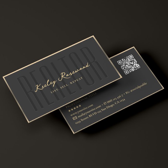 Realtor Elegant Black Gold Frame Modern Business Card (Realtor Elegant Black Gold Frame Modern Business Card
)