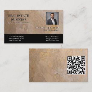 Realtor Headshot Beige Gold Texture QR Code Business Card