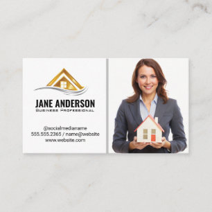 Realtor Holding Home   Business Woman Business Card