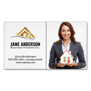 Realtor Holding Home   Business Woman Magnetic Business Card