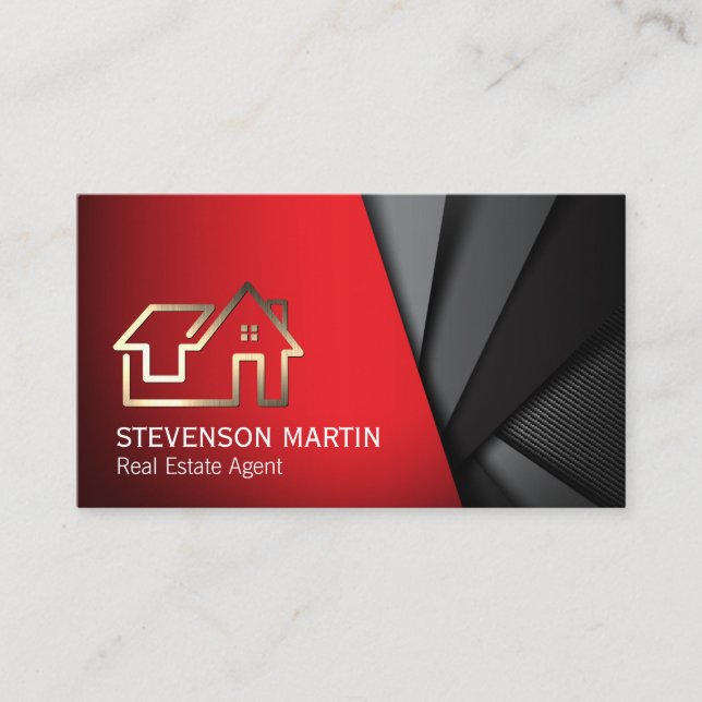 Realtor Home Icon | Red Black Layered  Business Card (Front)