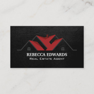 Realtor   House Roof   Black Leather Business Card