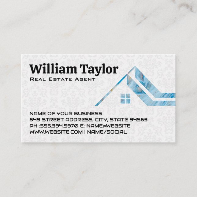 Realtor House Roof Logo | Damask Business Card (Front)