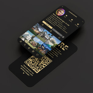 Realtor IG Elegant Black Modern Real Estate Agent Business Card