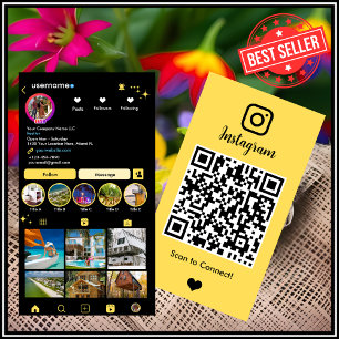 Realtor Instagram Real Estate Agent Yellow QR Code Business Card