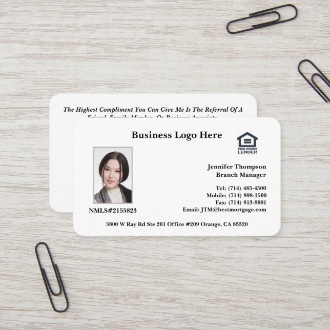 Realtor, Loan Officer, Insurance Business Card (Front/Back In Situ)