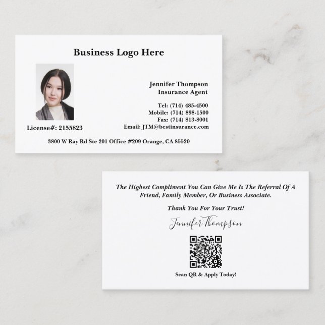 Realtor, Loan Officer, Insurance Business Card (Front/Back)
