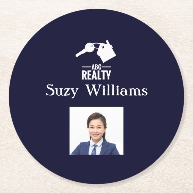 Realtor Logo and Photo Paper Coaster (Front)