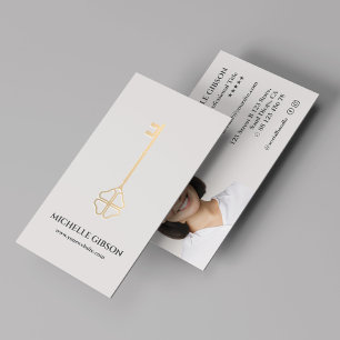 Realtor Lucky Gold Key Mortgage Light Sand Business Card