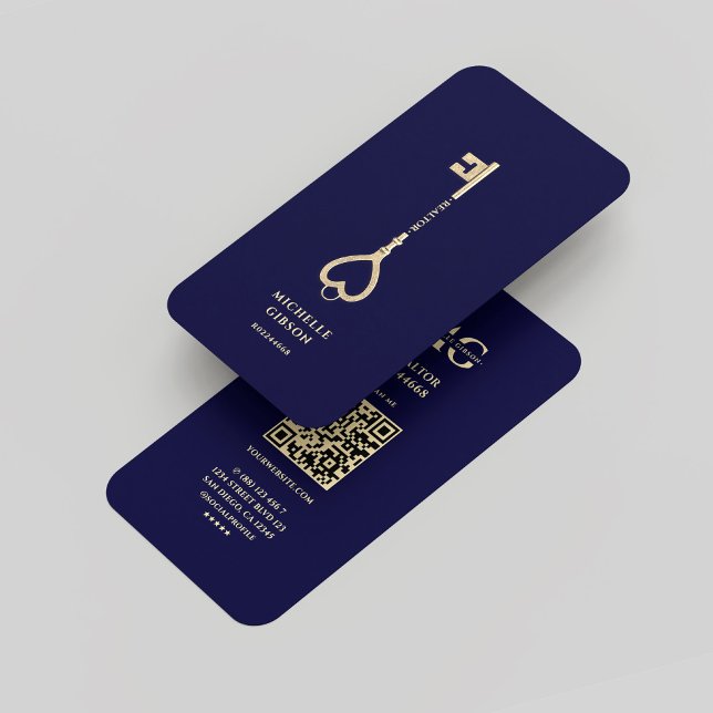 Realtor Midnight Blue Gold Key Monogram Modern Business Card (Realtor Midnight Blue Gold Key Monogram Modern Business Card
)