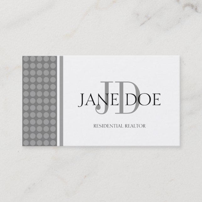 Realtor Monogram Silver Dot Design/White Paper Business Card (Front)