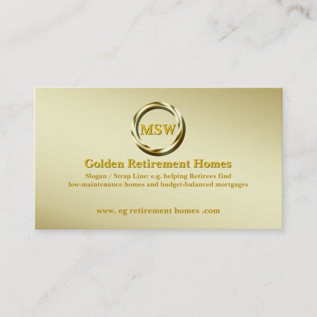 Realtor / Mortgage Broker Deluxe Gold Ring Theme Business Card (Front)