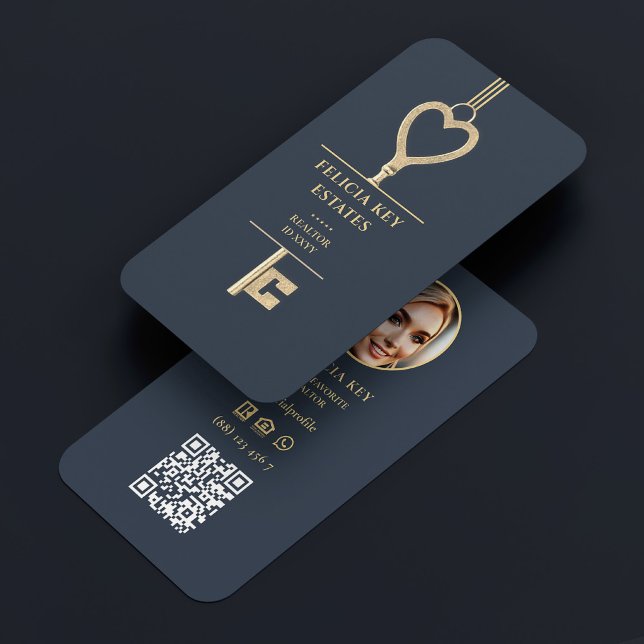 Realtor Mortgage Broker Elegant Dark Blue Gold Key Business Card (Realtor Mortgage Broker Elegant Dark Blue Gold Key Business Card
)