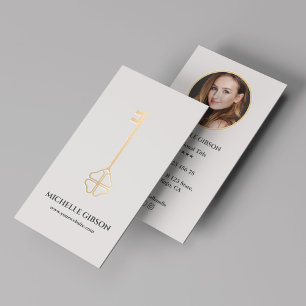 Realtor Mortgage Lucky Gold Key Photo Light Sand Business Card