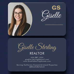 Realtor Navy Blue Gold Photo Business Card