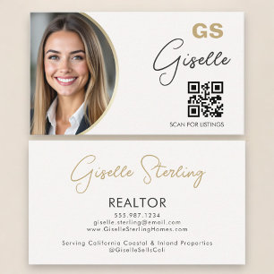 Realtor Neutral Beige QR Code Photo Business Card