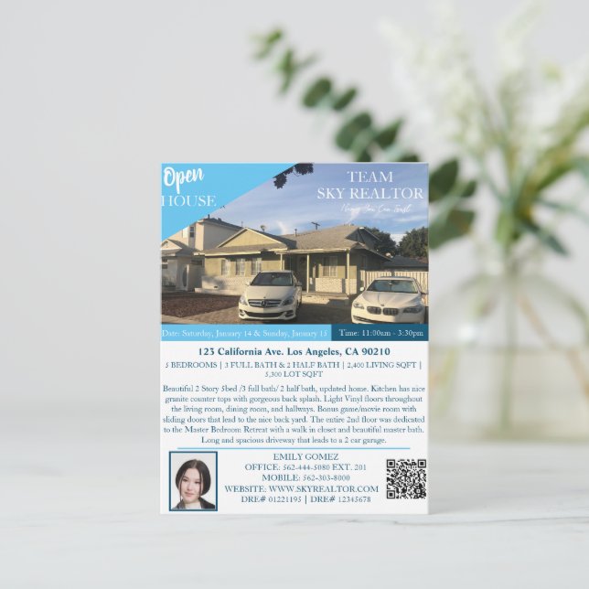 Realtor Open House Announcement Card (Standing Front)