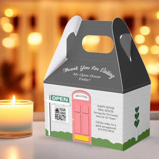 Realtor Open House Pink Door  White House Favour Box (Creator Uploaded)