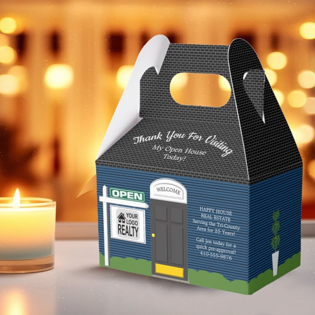 Realtor Open House Wooden Sign Blue House Gift Box (Creator Uploaded)