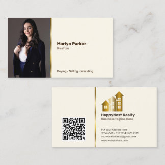 Realtor Personal Photo, QR Code, Logo Broken White Business Card