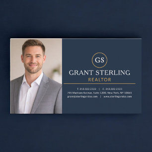 Realtor Photo Navy Blue Gold Business Card