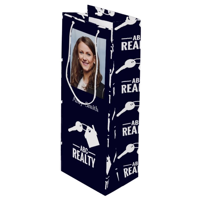 Realtor Photo Navy Logo Wine Gift Bag (Front Angled)