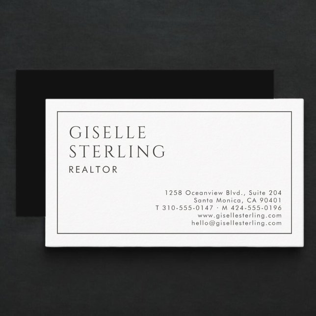 Realtor Professional Luxury Minimalist Black White Business Card (Creator Uploaded)