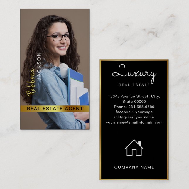 Realtor Real Estate Agent Add Photo Monogram qr Business Card (Front/Back)