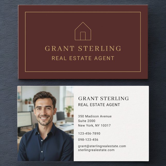 Realtor Real Estate Agent Burgundy Minimal Photo Business Card (Creator Uploaded)