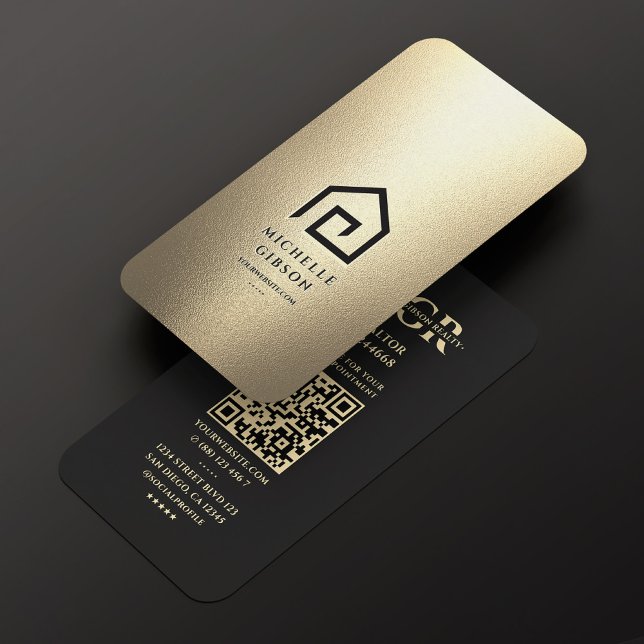 Realtor Real Estate Agent Gold Black House Modern  Business Card (Realtor Real Estate Agent Gold Black House Logo Modern Business Card
)