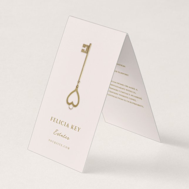Realtor Real Estate Agent Gold Key QR Blush Pink Business Card (Front)