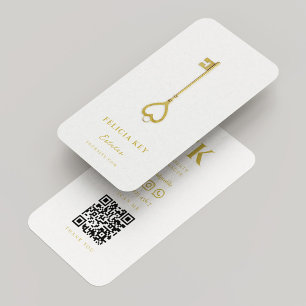 Realtor Real Estate Broker Elegant White Gold Key Business Card