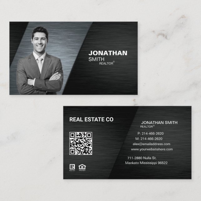 Realtor, real estate investor, Black Metallic Business Card (Front/Back)