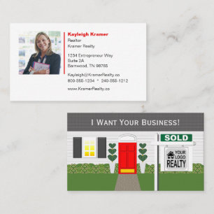 Realtor Red Door White House Sold Sign Business Card